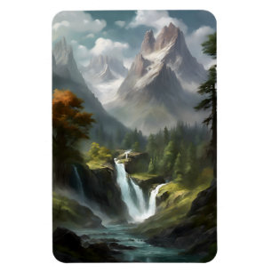 Mountain Waterfall Serenity - Nature Landscape Art Magnet