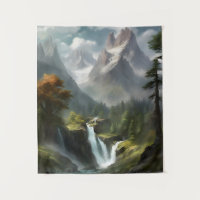Mountain Waterfall Serenity - Nature Landscape Art