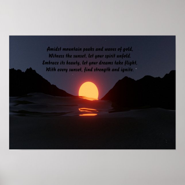 mountain wave ocean sunset Aesthetic  Poster (Front)