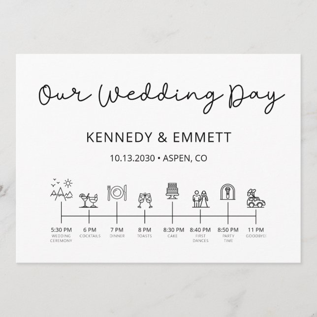 Mountain Wedding Day Timeline Program (Front)