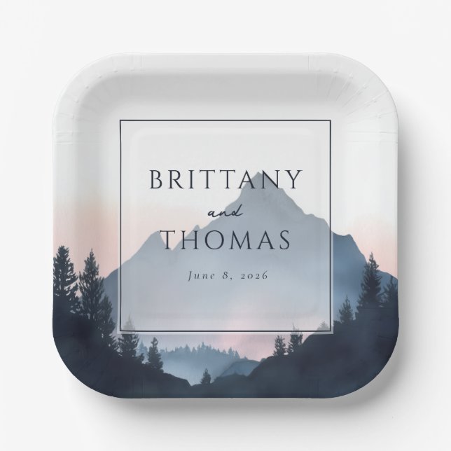 Mountain Wedding Invitation Paper Plate (Front)