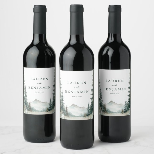 Mountain Wedding Invitation Wine Label (Bottles)