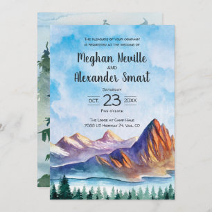 Mountain Wedding Invitation with water and forest