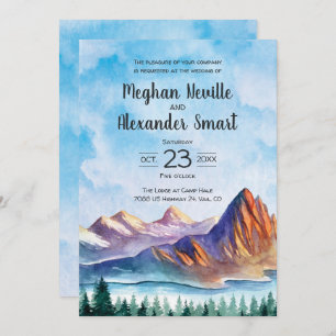 Mountain Wedding Invite with water, pines, big sky