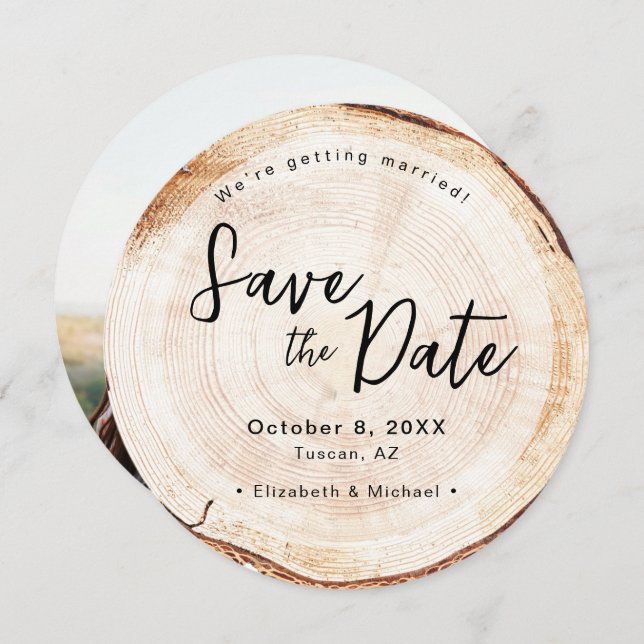 Mountain Wedding Nature Themed Woodcut Photo Invitation (Front/Back)