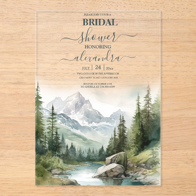 Mountain Wedding Party Bridal Shower Acrylic Invitations (Front)