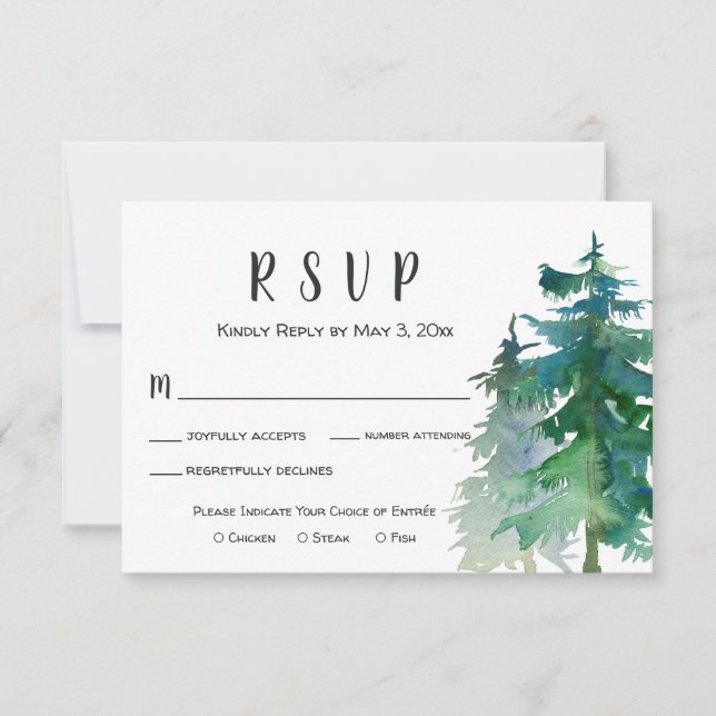 Mountain Wedding RSVP Card with Dinner Choice (Front)