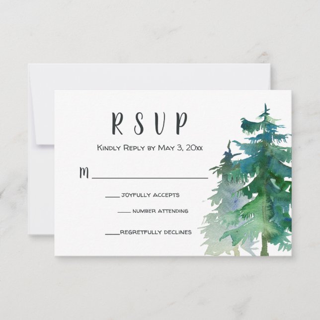 Mountain Wedding RSVP Card with Number Attending (Front)