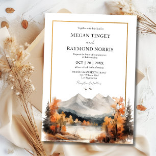 Mountain Wedding Watercolor Rustic Fall Wedding  Invitation