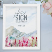 Mountain Wedding Watercolor Sign Guestbook