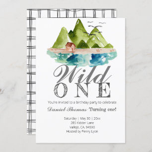Mountain wild one 1st birthday party invite