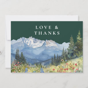 Mountain Wildflower Emerald Green Wedding Photo Thank You Card