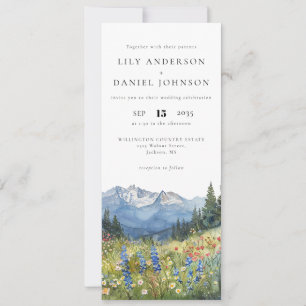 Mountain Wildflower Floral All In One Wedding Invitation