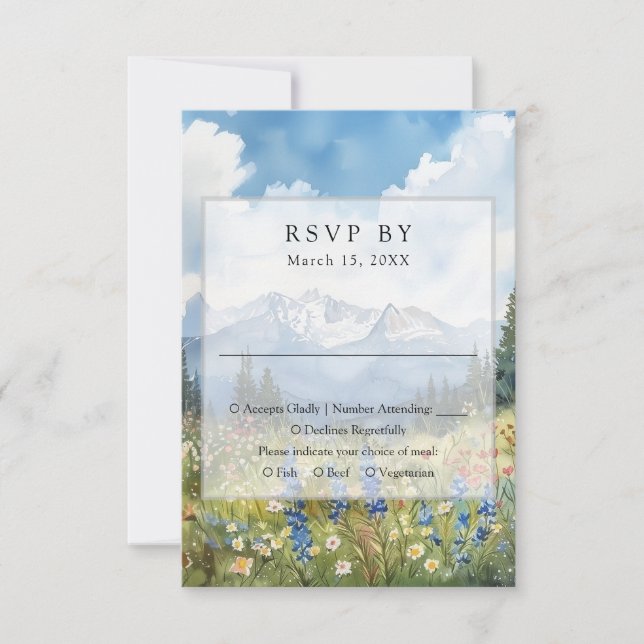 Mountain Wildflower Floral Meadow Wedding RSVP Card (Front)