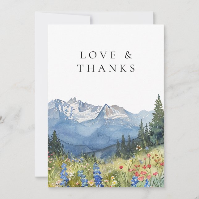 Mountain Wildflower Floral Wedding Photo Thank You Card (Front)