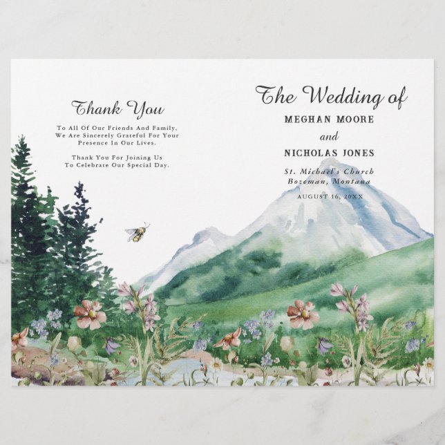 Mountain Wildflower | Folded Wedding Program (Front)