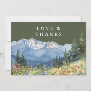 Mountain Wildflower Olive Green Wedding Photo Thank You Card