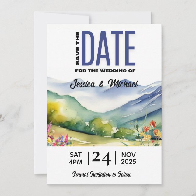 Mountain & Wildflower Rustic Save The Date (Front)
