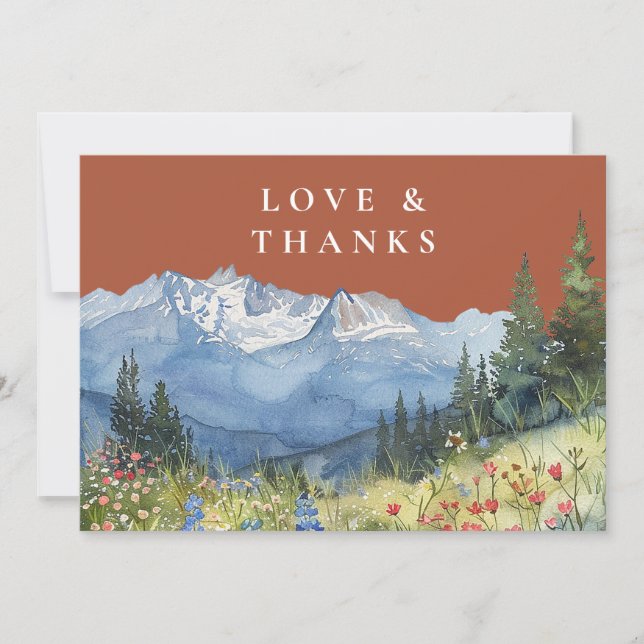 Mountain Wildflower Terracotta Wedding Photo Thank You Card (Front)