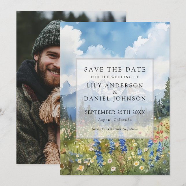 Mountain Wildflowers Floral Meadow Photo Wedding Save The Date (Front/Back)