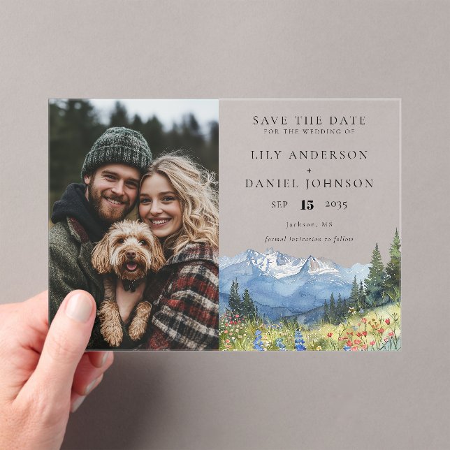 Mountain Wildflowers Photo Wedding Save The Date Acrylic Invitations (Insitu (Handheld))