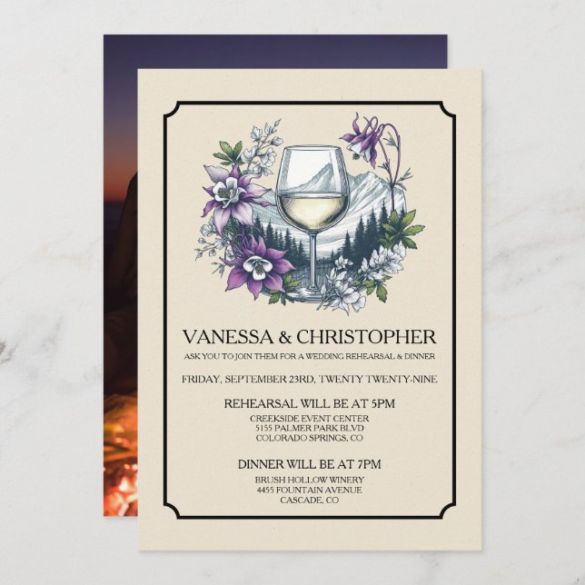 Mountain Wine Rehearsal Dinner Invitation (Front/Back)