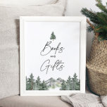 Mountain Winter Baby Shower Books and Gifts Sign<br><div class="desc">Mountain Forest Wild One Baby Shower Winter Baby Shower Books and Gifts Sign</div>