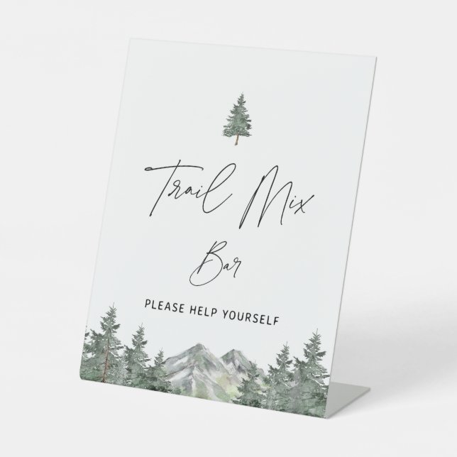 Mountain Winter Baby Shower Trail Mix Bar Pedestal Sign (Front)