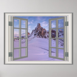 Mountain Winter 🍂 Fake Window Frame Poster