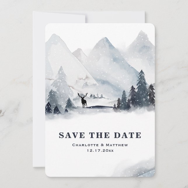 Mountain Winter Holiday Wedding Save The Date (Front)