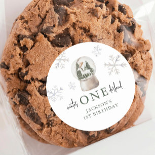 Mountain Winter Onederland 1st Birthday Party Classic Round Sticker