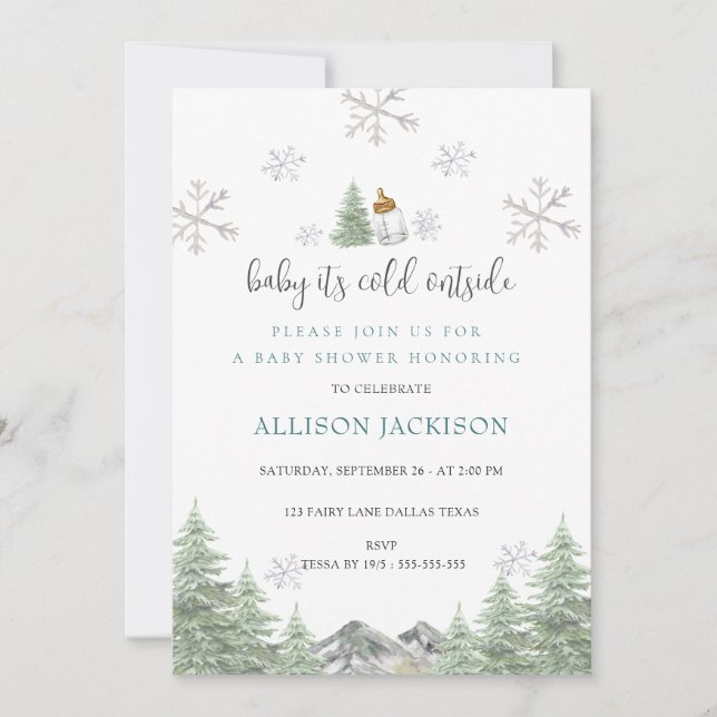  Mountain Winter Snowflakes Baby Shower  Invitation (Front)