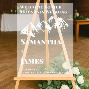 Mountain Winter Wedding Welcome Frosted Acrylic Sign
