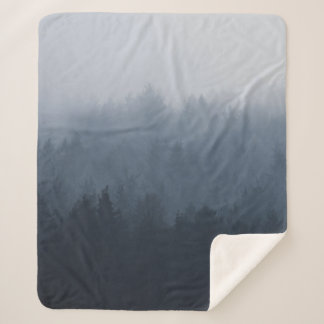 MOUNTAIN WITH FOREST IN THE FOG SHERPA BLANKET