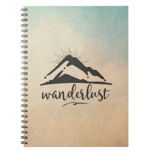 Mountain with Sunrays and Wanderlust Typography Notebook