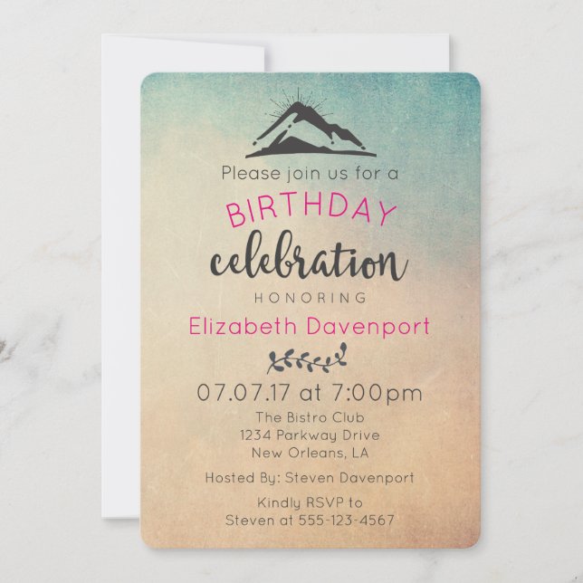 Mountain with Sunrays Birthday Party Invite (Front)