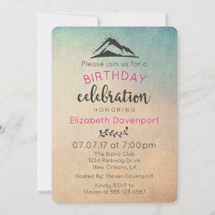 Mountain with Sunrays Birthday Party Invite