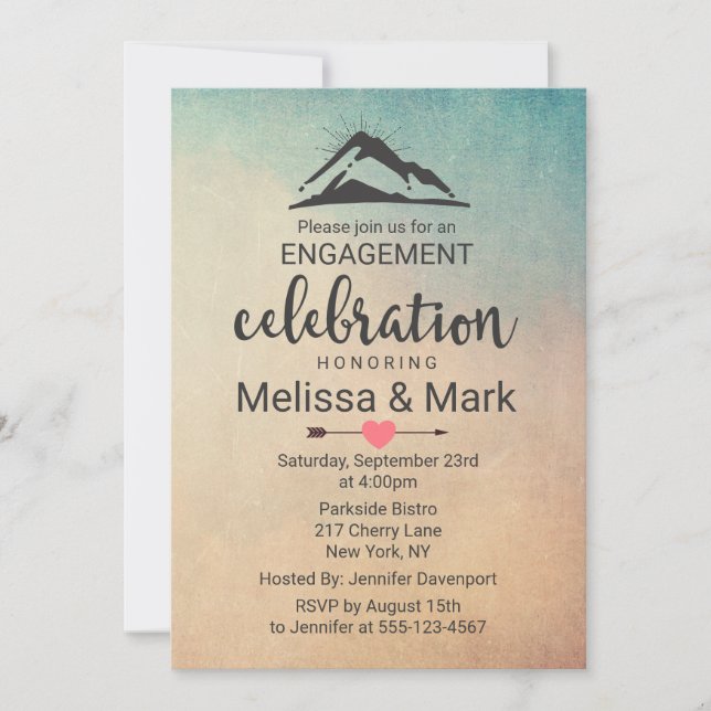 Mountain with Sunrays Engagement Party Invite (Front)