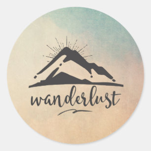 Mountain with Sunrays - Wanderlust Typography Classic Round Sticker