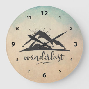 Mountain with Sunrays - Wanderlust Typography Large Clock