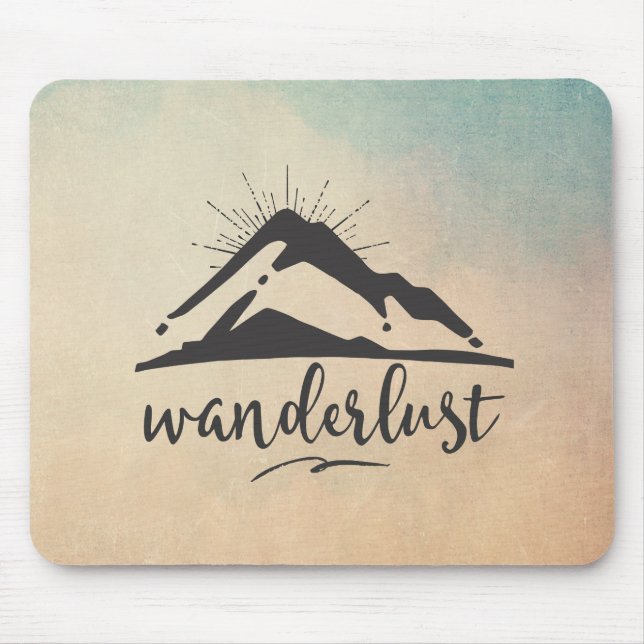 Mountain with Sunrays - Wanderlust Typography Mouse Pad (Front)