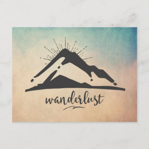 Mountain with Sunrays - Wanderlust Typography Postcard