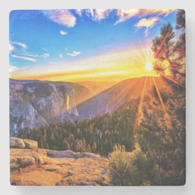 Mountain with sunrise photo stone coaster (Front)