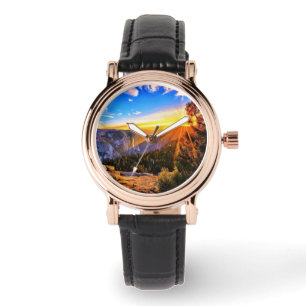 Mountain with sunrise photo watch