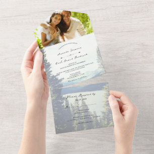 ©Mountain Woodland Forest Lakeside Wedding All In One Invitation