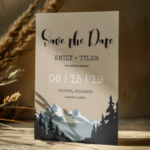 Mountain Woodland Forest Trees Save The Date Announcement Postcard