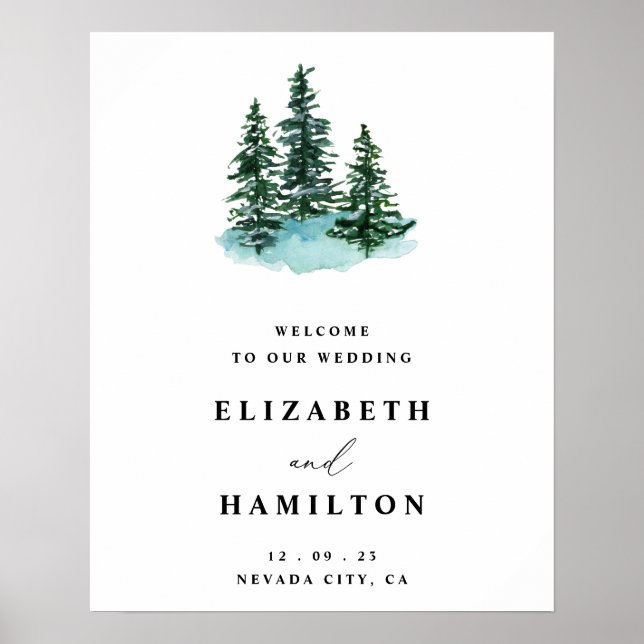 Mountain Woodland Wedding Welcome Sign, Welcome Poster (Front)