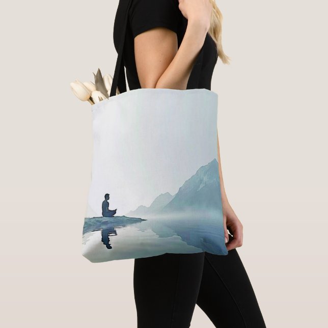 Mountain Zen Peaceful Meditation Design Tote Bag (Close Up)