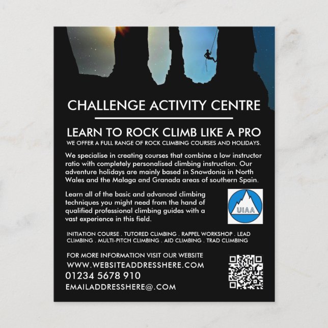 Mountaineer Silhouette, Hiking and Climbing Advert Flyer (Front)