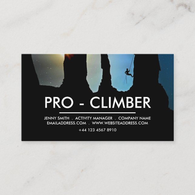 Mountaineer Silhouette, Hiking and Climbing Business Card (Front)